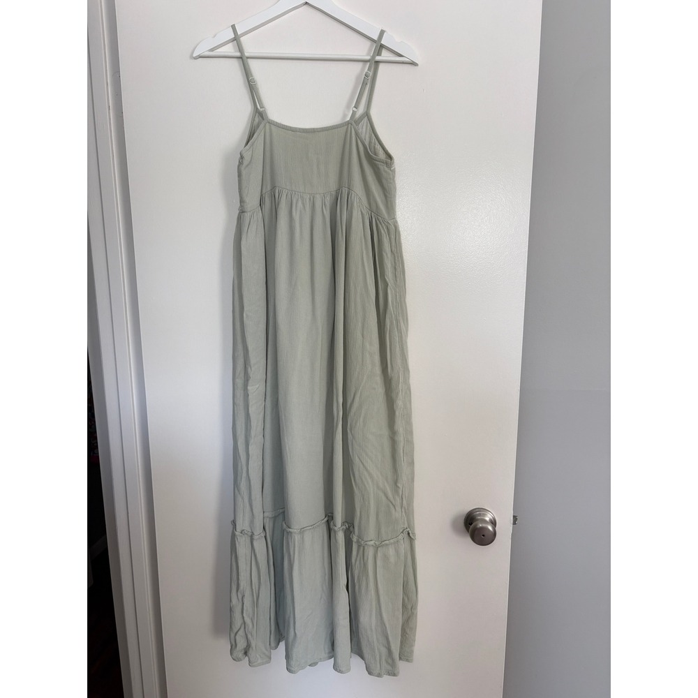 Sim & Sam Maxi Dress Small Sage Green Embroidered Boho Tiered Gauze Strappy - Picture 5 of 5